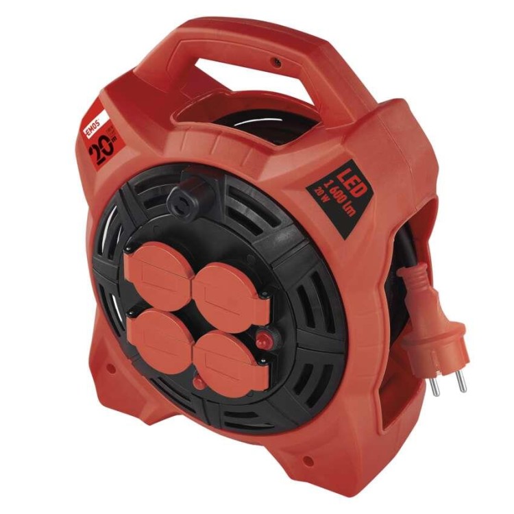 EMOS P08420 Buben 20 m, 4 zás., guma, 230V, LED reflektorem