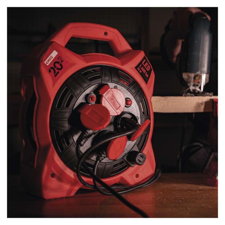 EMOS P08420 Buben 20 m, 4 zás., guma, 230V, LED reflektorem