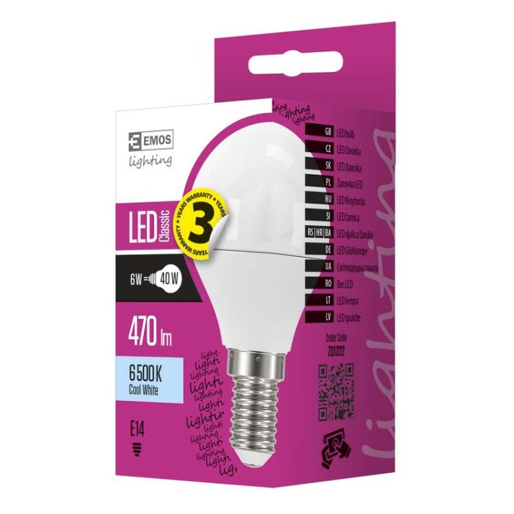 LED žárovka Classic Mini Globe 6W E14 studená bílá