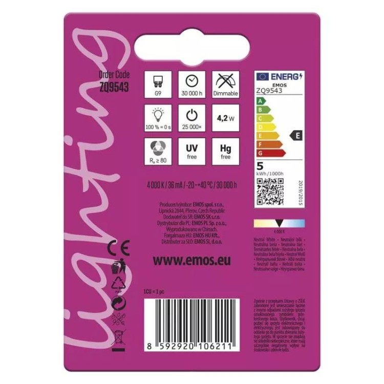 Emos ZQ9543 Žárovka Classic LED JC 4,2W G9 neutrální bílá