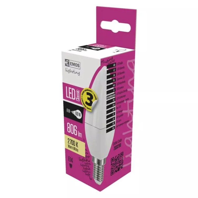 Emos ZQ3230 Žárovka LED Classic Candle 8W E14 teplá bílá