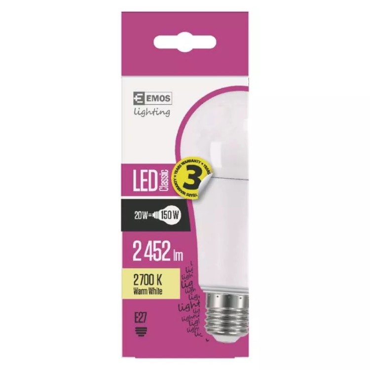 Emos ZQ5180 Žárovka Classic LED A67 20W E27 teplá bílá