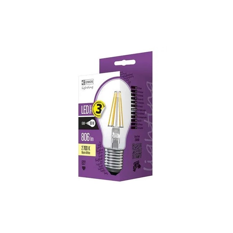 Emos Z74260 Žárovka LED Filament A60 6W E27 teplá bílá