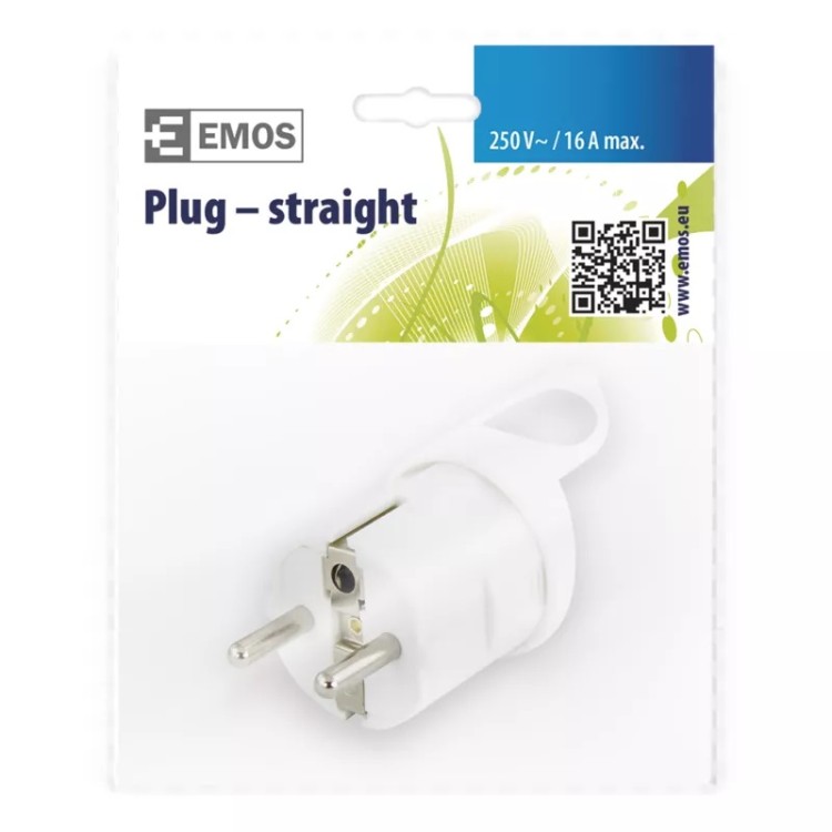 Emos P0038 Vidlice přímá pro prodlužovací kabel, bílá