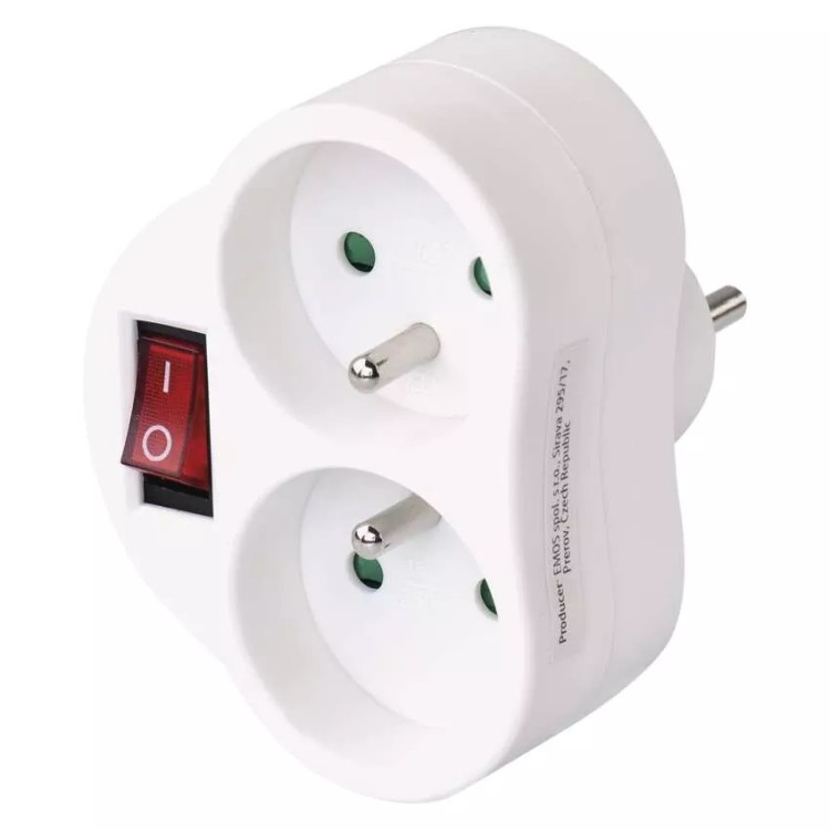 Emos P0062 Zásuvka rozbočovací 2x kulatá s vypínačem, bílá