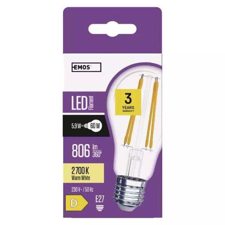Emos ZF5140 Žárovka Filament LED A60 5,9W E27 teplá bílá