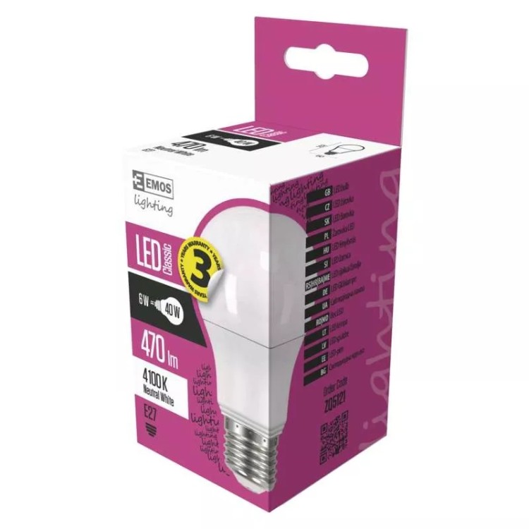 Emos ZQ5121 Žárovka Classic LED A60 6W E27 neutrální bílá