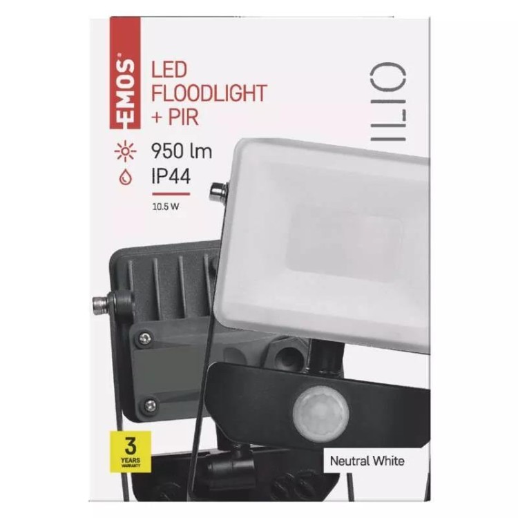 Emos ZS2910 LED reflektor ILIO s pohybovým čidlem, 10,5 W, černý, neutrální bílá