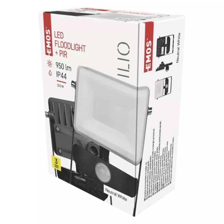 Emos ZS2910 LED reflektor ILIO s pohybovým čidlem, 10,5 W, černý, neutrální bílá