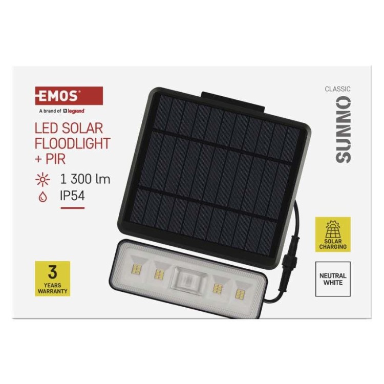 EMOS ZG112S Solární LED reflektor SUNNO s pohybovým čidlem, černý,neutrální bílá