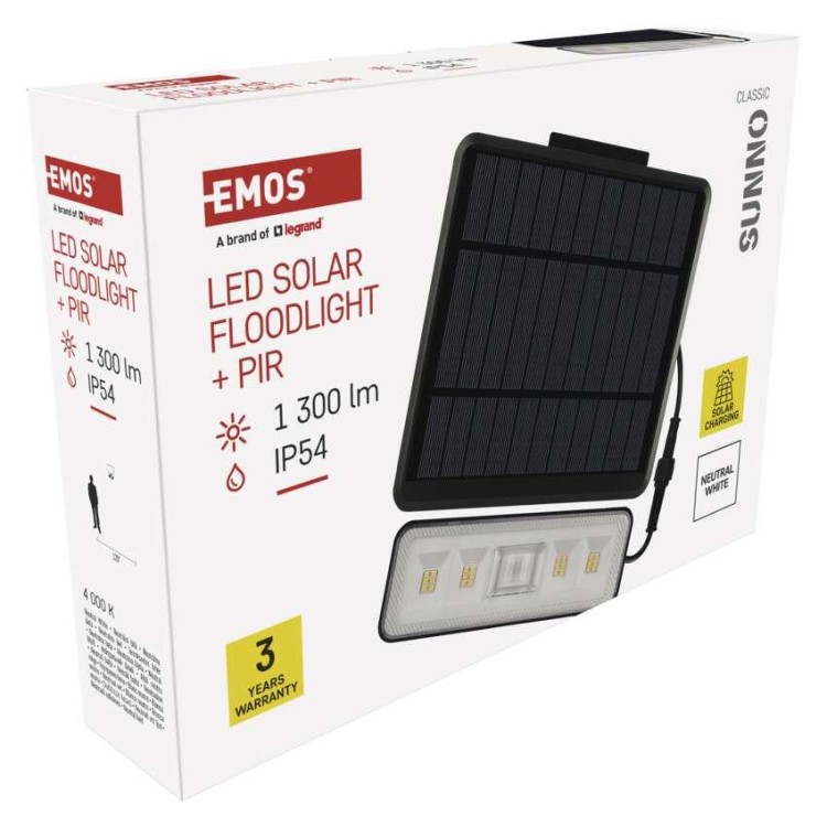EMOS ZG112S Solární LED reflektor SUNNO s pohybovým čidlem, černý,neutrální bílá