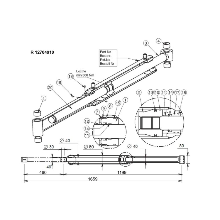 Agrojstroj 12704910-1 Válec hydraulický 80/40/40