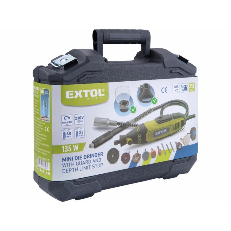 EXTOL 404177 Bruska přímá s ohebným nástavcem, 210ks, 135W