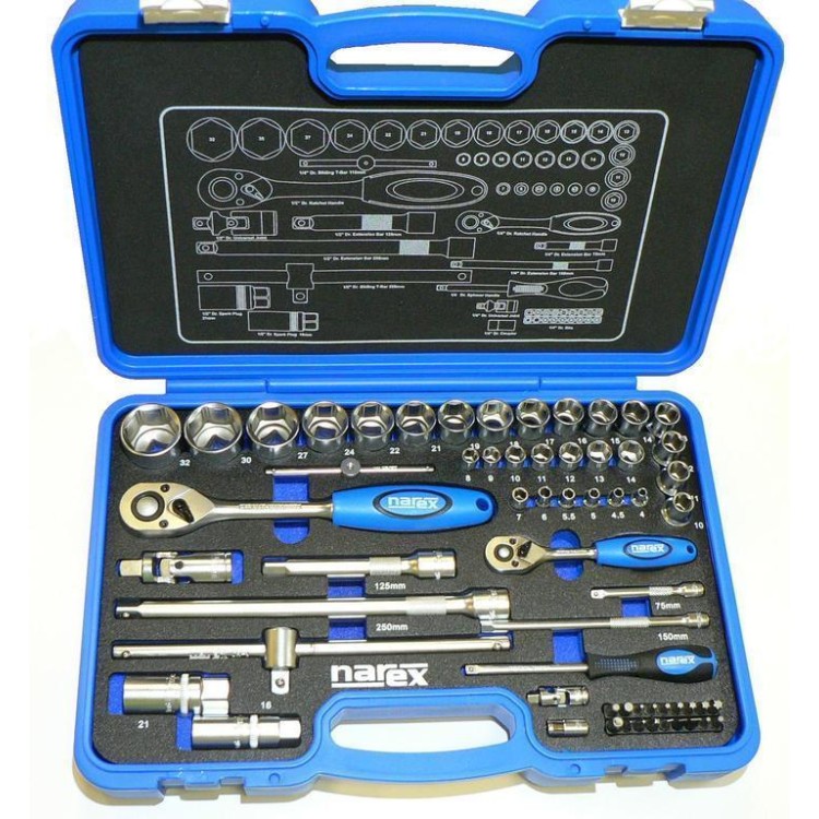 NAREX 443000905 Sada hlavic 1/4"&1/2" 61dílná