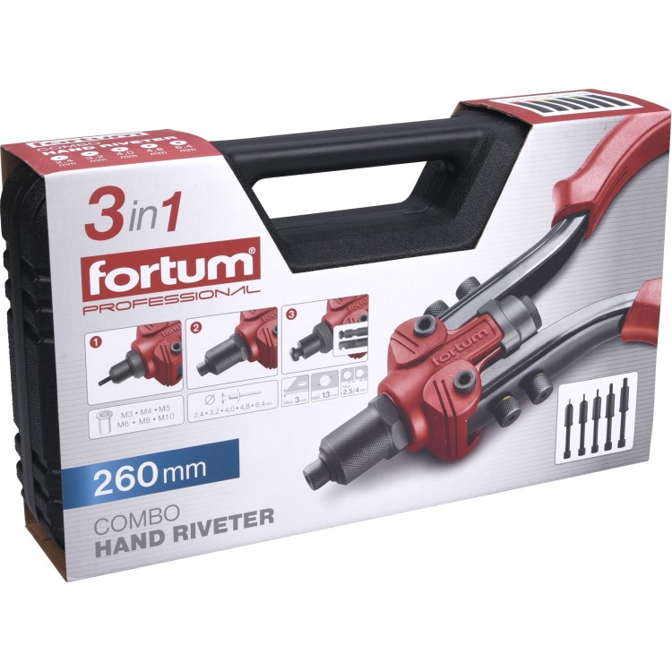 Fortum 4770638 Kleště nýtovací pákové COMBO, pro nýt. matice M3-M10 a trhací nýt