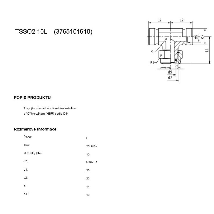 T spojka stavitelná s těsnícím kuželem M16x1,5