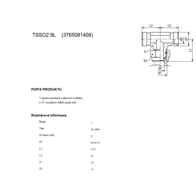 T spojka stavitelná s těsnícím kuželem M14x1,5