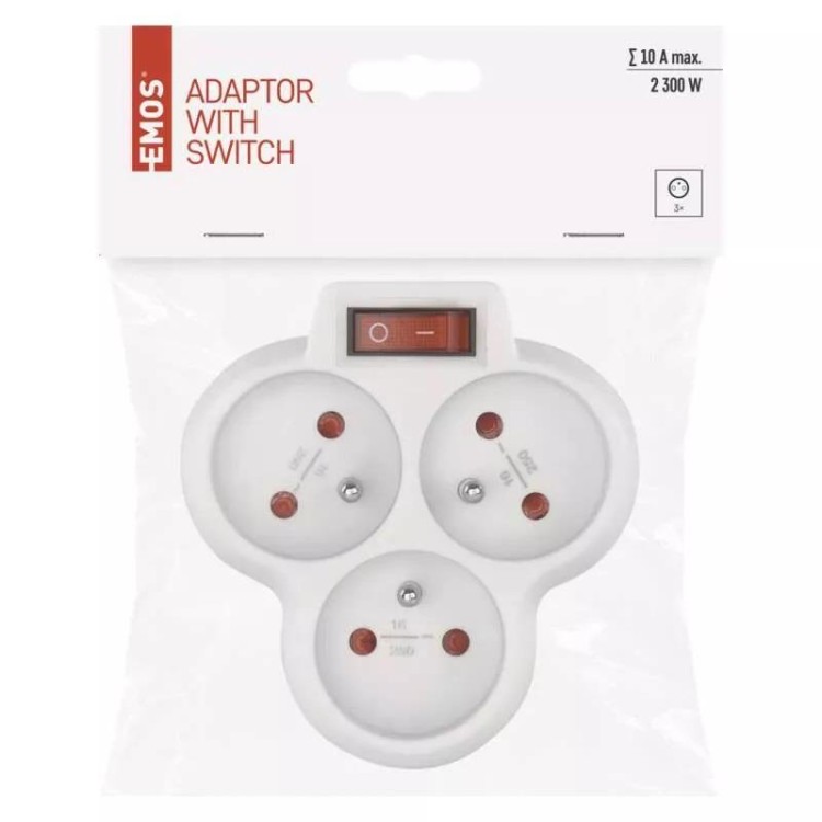 EMOS P0026S Zásuvka rozbočovací 3x kulatá bílá