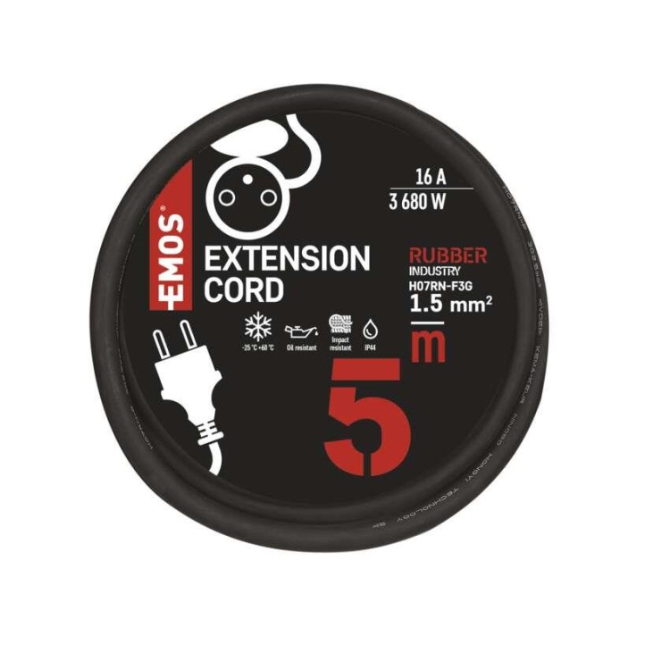 EMOS P01705 Venkovní prodlužovací kabel 5m/1 zásuvka/černý/guma-neopren/230V