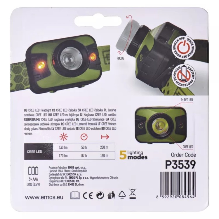 Emos čelovka P3539 CREE LED, 330 lm, 200 m, 3× AAA