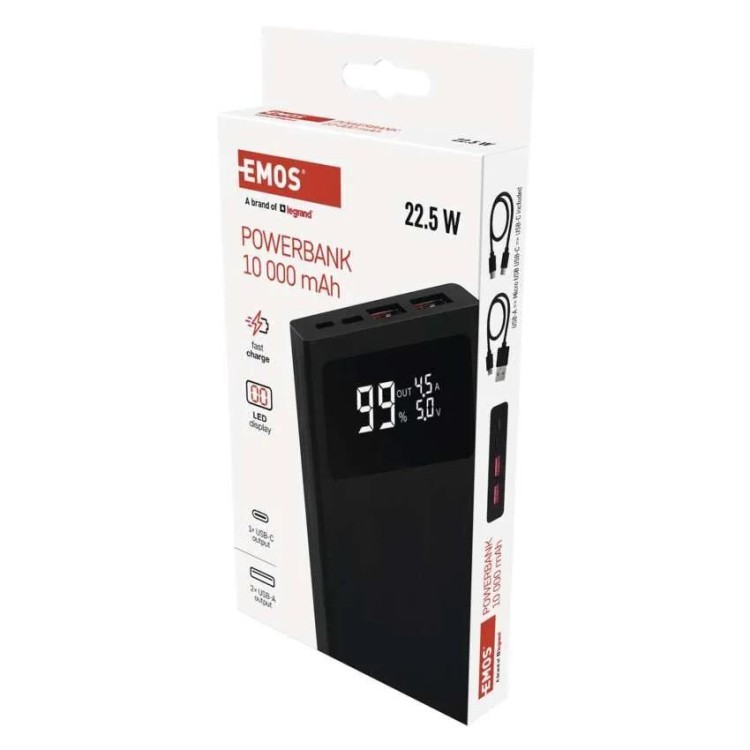 EMOS B0531B Powerbanka EMOS BetaQ 10, 10 000 mAh, 22,5 W, černá