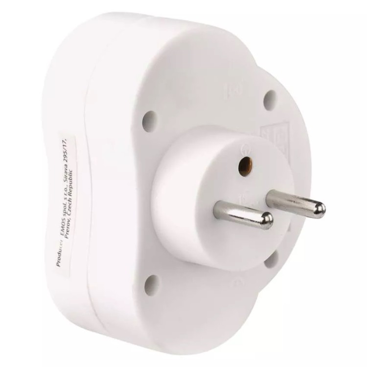 Emos P0062 Zásuvka rozbočovací 2x kulatá s vypínačem, bílá