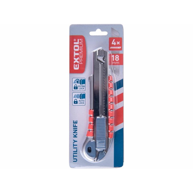 EXTOL 8855015 Nůž ulamovací s kovovou výstuhou a zásobníkem, 18mm Auto-lock