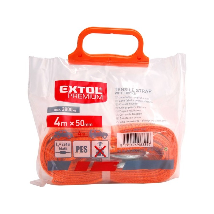 EXTOL PREMIUM lano tažné - popruh s háky, 4m x 50mm, max. tažnost - 2800kg