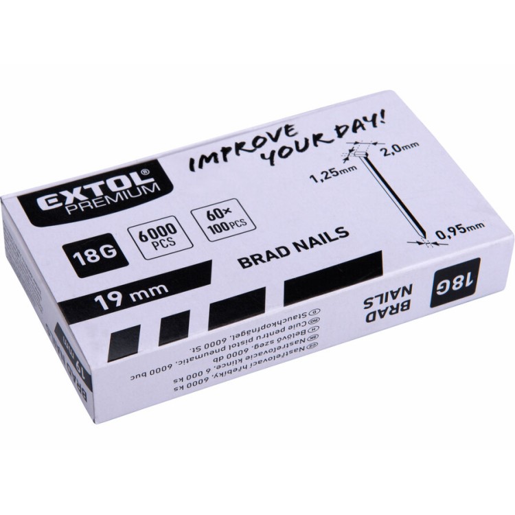 EXTOL Hřebík nastřelovací, 6000ks, 19mm, 18G, typ F, hlava 2mm, 1,25x0,95mm
