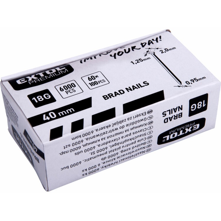 EXTOL Hřebík nastřelovací, 6000ks, 40mm, 18G, typ F, hlava 2mm, 1,25x0,95mm