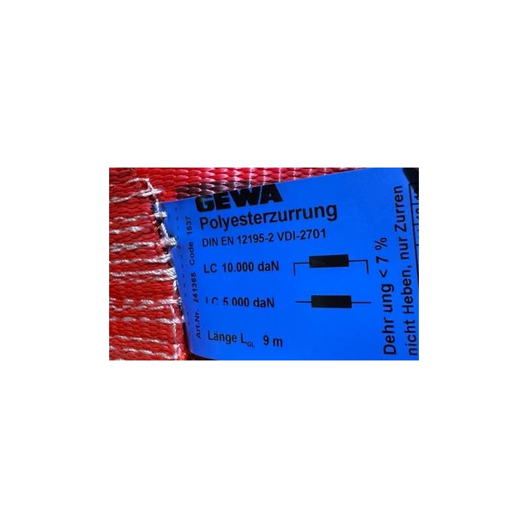 Wanner Pás upínací 10000 kg - 09 m 75 mm špičatý hák