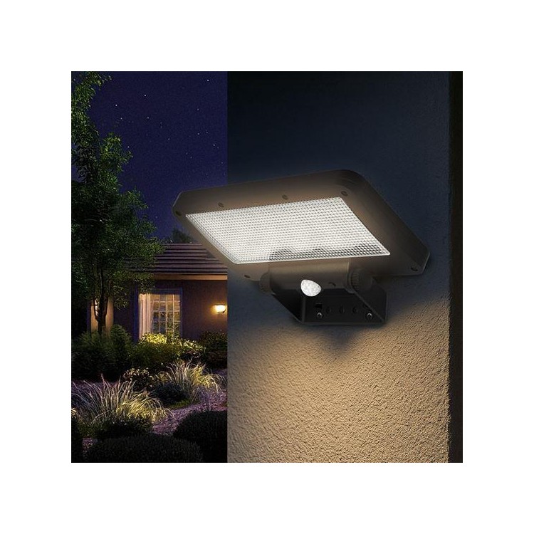 Solight WO7204LED solární osvětlení se senzorem, 5W, 500lm, 4000K, Li-Ion, černá