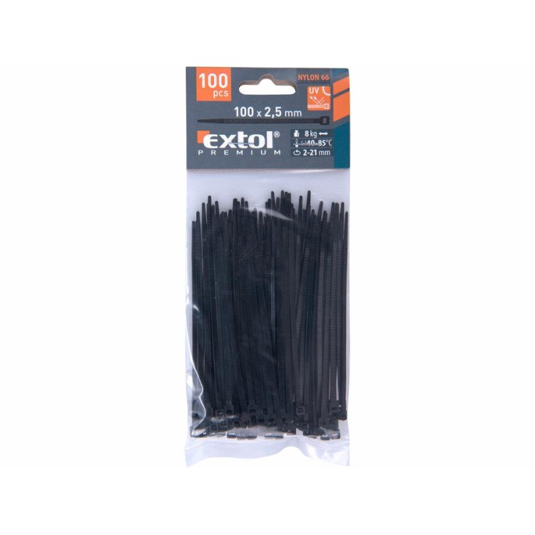 Extol Premium 8856152 Pásky stahovací na kabely černé, 100x2,5mm, 100ks