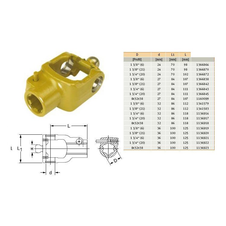 GKN Walterscheid 1341579 Vidlice AG 2480, 1 3/8" Z=6