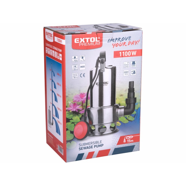 EXTOL 8895016 Čerpadlo ponorné kalové, nerezové tělo, 1100W, 1600l/h, 15m kabel