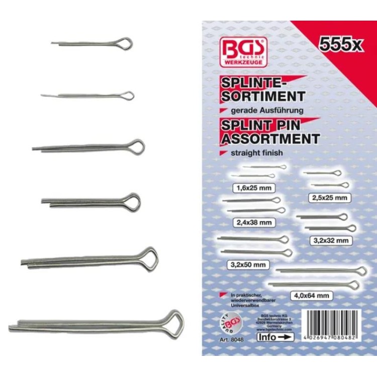 BGS108048 Závlačky pr. 1,6 ÷ 4,0 mm sada 555 dílů