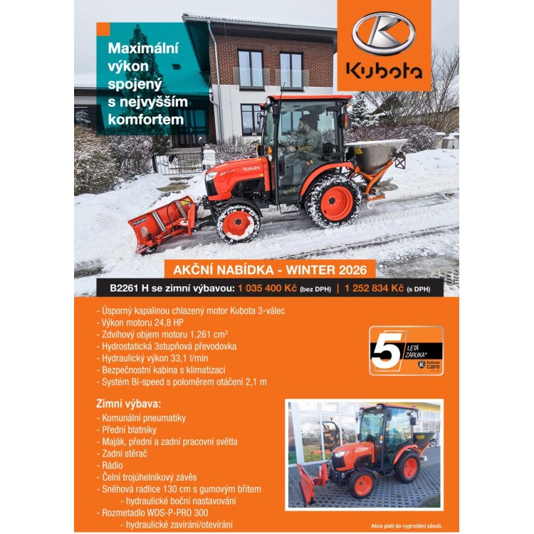 KUBOTA B2261 H se zimní výbavou: AKČNÍ NABÍDKA - WINTER 2026