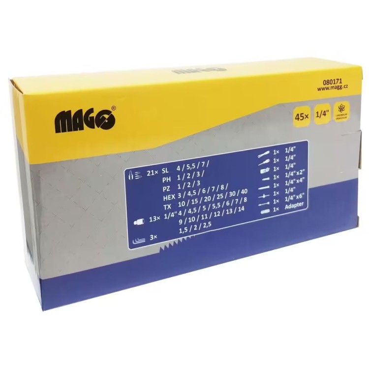 MAGG 080171 Sada bitů s ráčnou 1/4", 45 ks