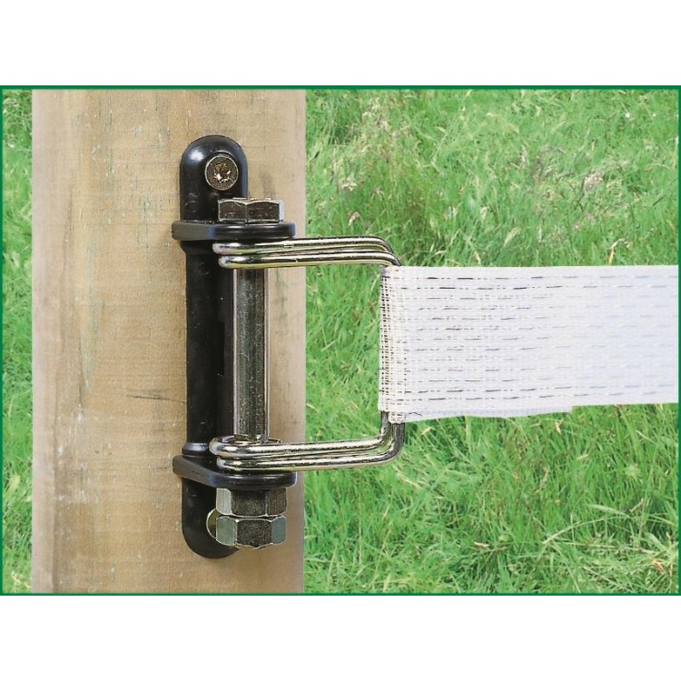 Izolátor pro elektrické ohradníky,rohový se šroubem a sponami pro pásky do 40 mm