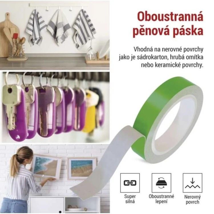 EMOS F6090 Pěnová oboustranná páska 20 mm / 3 m, zelená