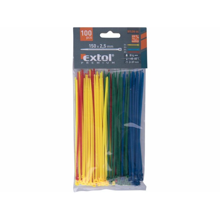 Extol Premium 8856194 Pásky stahovací barevné, 150x2,5mm, 100ks, (4x25ks)