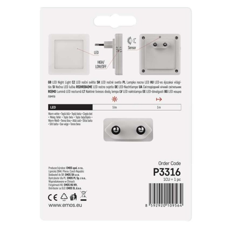 EMOS P3316 LED noční světlo P3316 s fotosenzorem do zásuvky