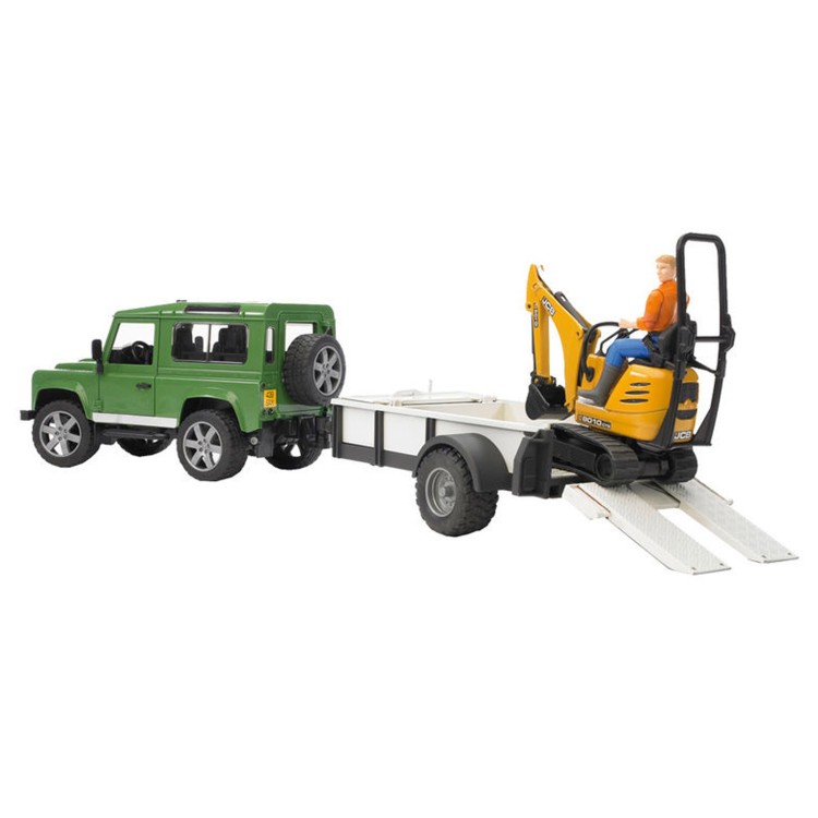 Land Rover s přepravníkem a mikrobagrem JCB Bruder 02593