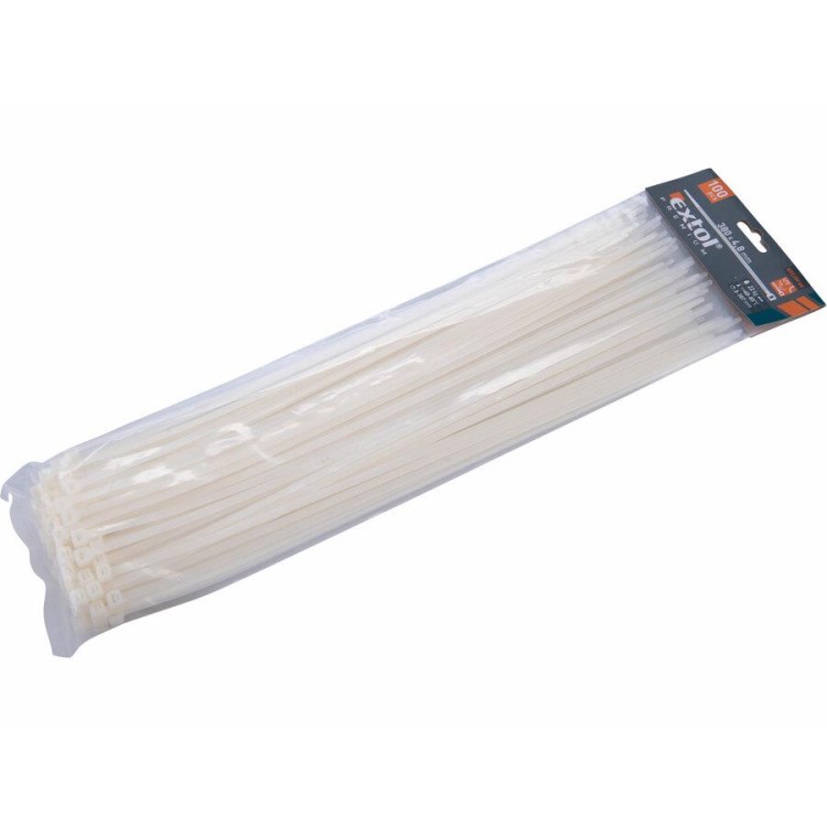 Extol Premium 8856114 Pásky stahovací na kabely bílé, 380x4,8mm, 100ks
