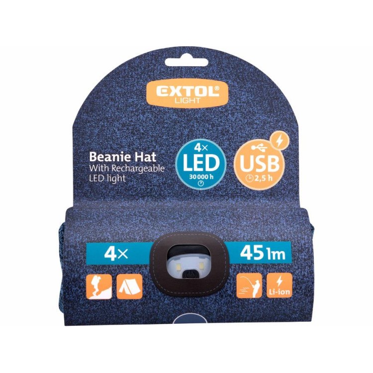 Extol Light 43463 Čepice s čelovkou 4x45lm, USB nabíjení, modrá/černá