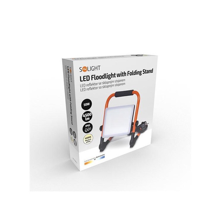 SOLIGHT WM-50W-FEQ LED reflektor se sklopným stojanem, 50W, kabel se zástrčkou