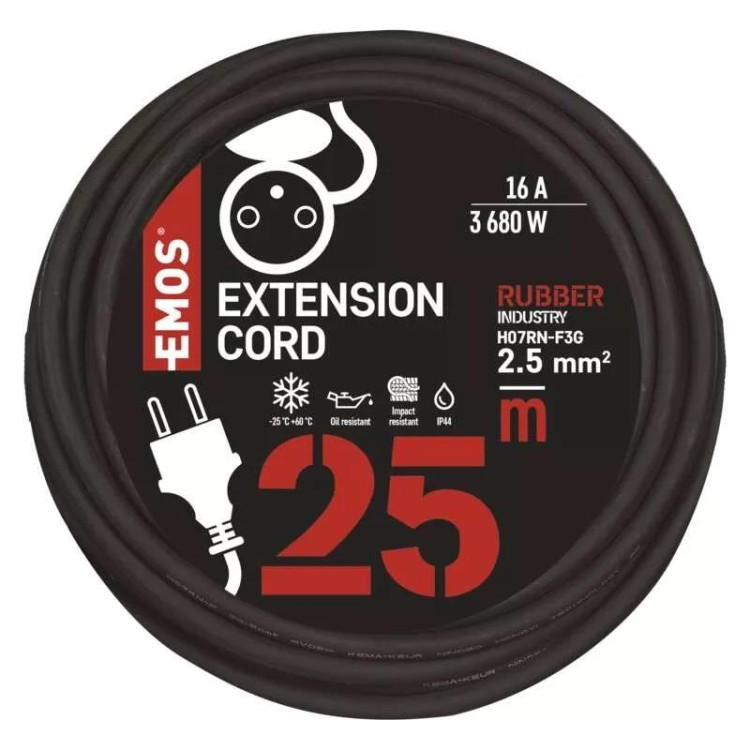 Emos P01725R Kabel prodlužovací venkovní 25 m / 1 zásuvka/guma-neopren/230 V