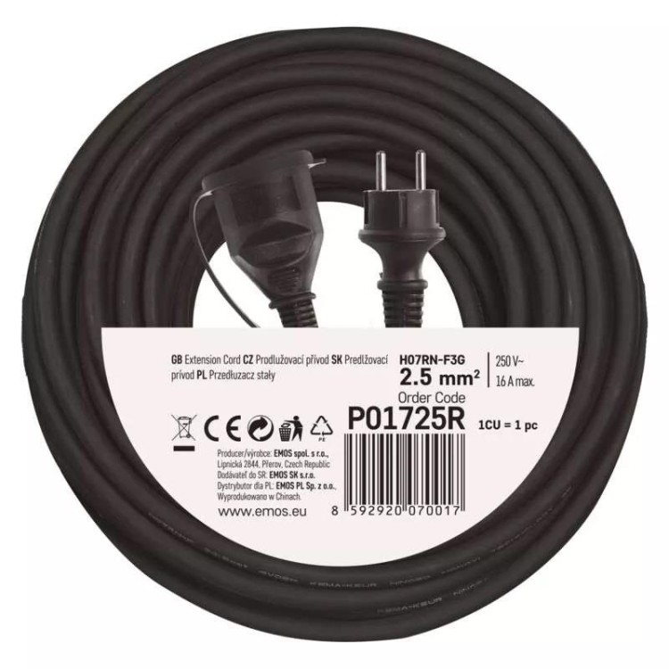 Emos P01725R Kabel prodlužovací venkovní 25 m / 1 zásuvka/guma-neopren/230 V