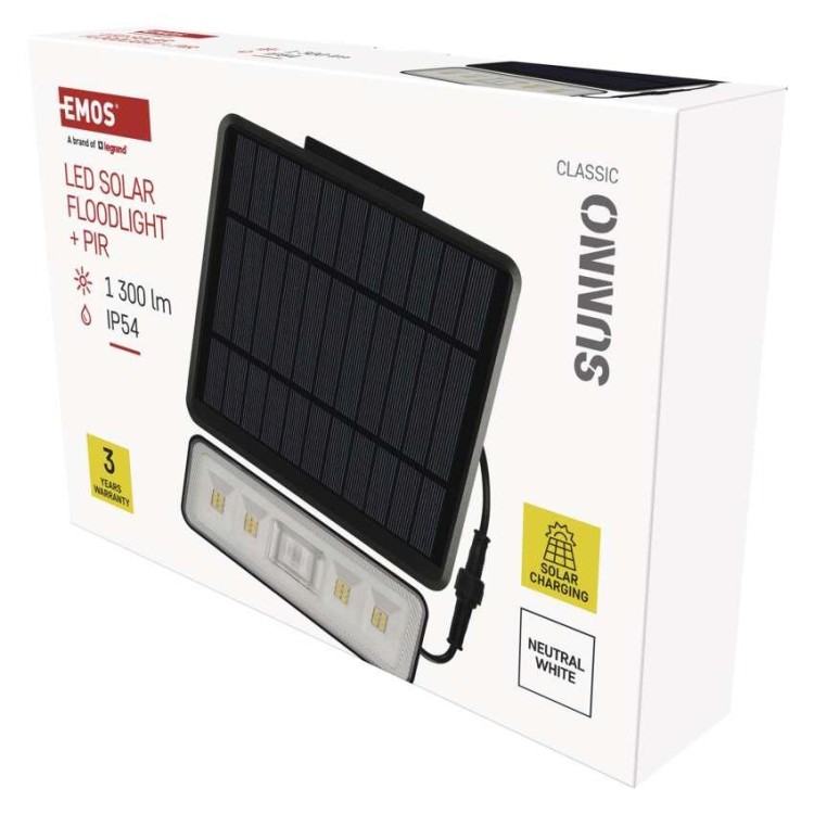 EMOS ZG112S Solární LED reflektor SUNNO s pohybovým čidlem, černý,neutrální bílá