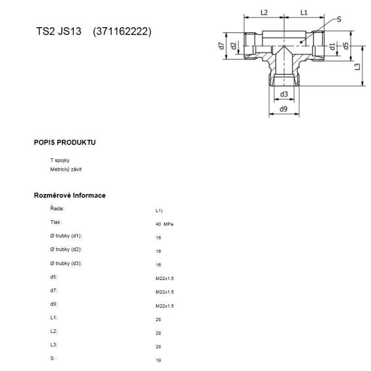 T spojka M 22 x 1,5
